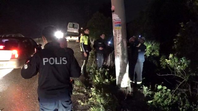 Yoldan çıkan otomobil elektrik direğine çarptı