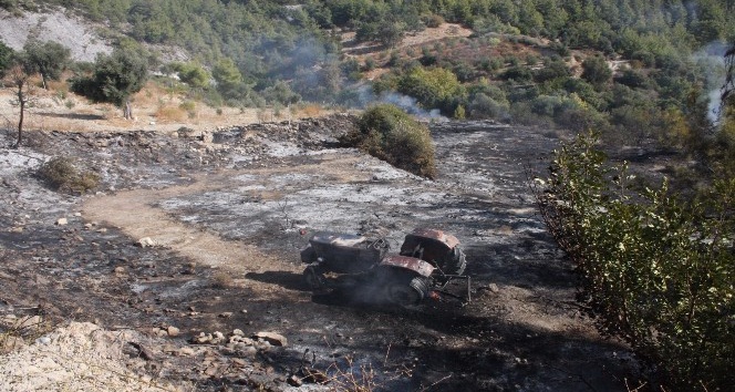 Yangın traktör ve arı evini küle çevirdi