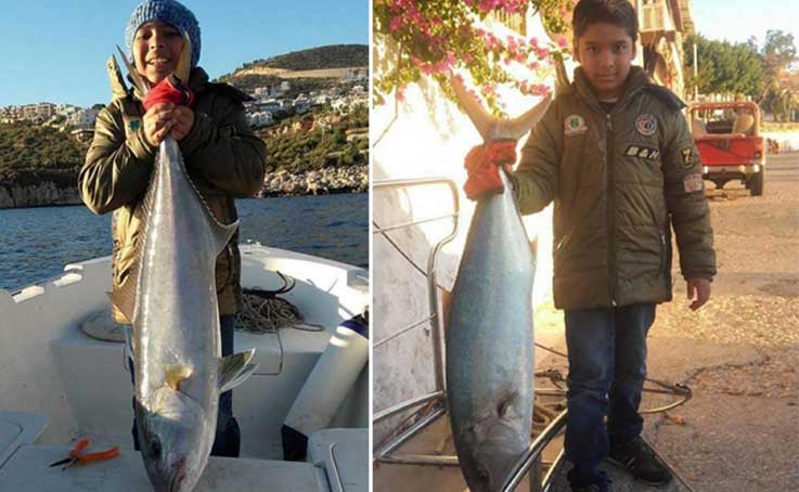 Babasıyla ava çıkan Levent, 110 santimlik balık yakaladı