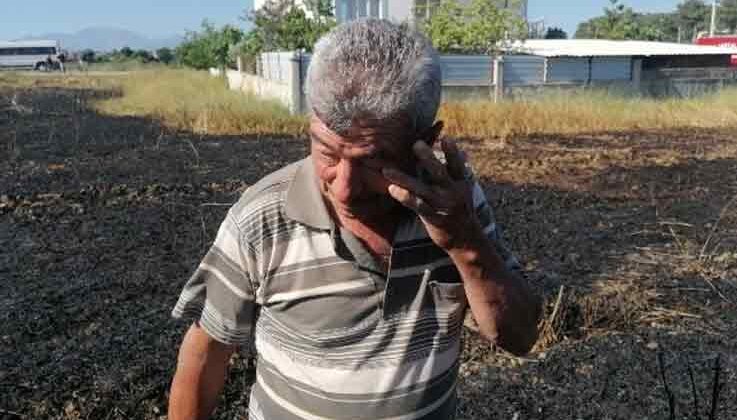 Buğday tarlasında çıkan yangın, tarla sahibini gözyaşlarına boğdu