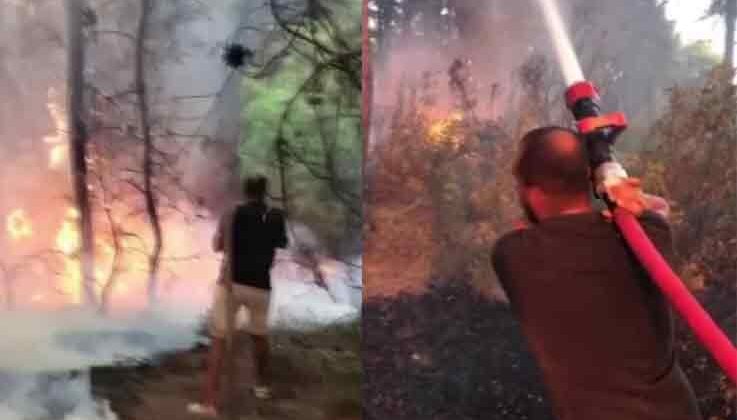 Tatile giden Adanalı gençler, yangına müdahale etti