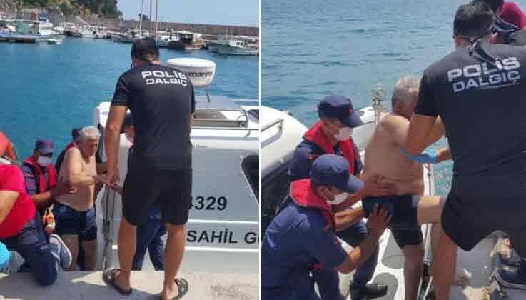 Akıntıya kapılıp denizde 2 saat mahsur kalan yaşlı adamı sahil güvenlik kurtardı