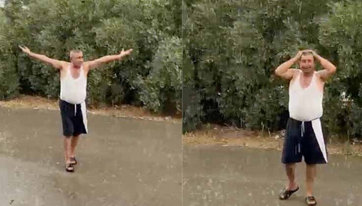 Antalya’da yaz ortasında yağmuru gören çiftçinin sevinci