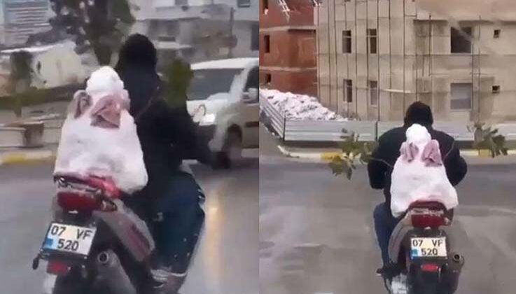 Antalya’da motosikletin arkasındaki kardan adam ile şehir turu attı