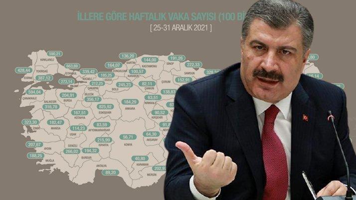 Bakan Fahrettin Koca, illere göre haftalık vaka sayısını paylaştı