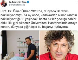 Bakan Koca’dan Prof. Dr. Ömer Özkan’a övgü