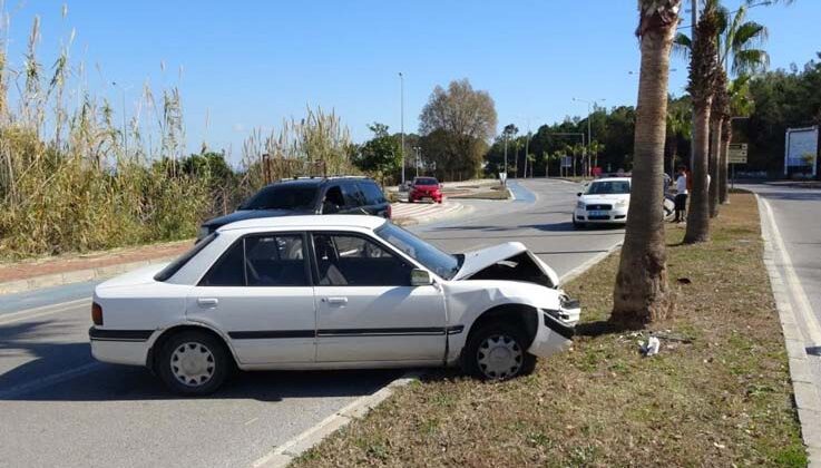 Alkolden ehliyeti iptal edilen sürücü otomobille palmiyeye çarptı