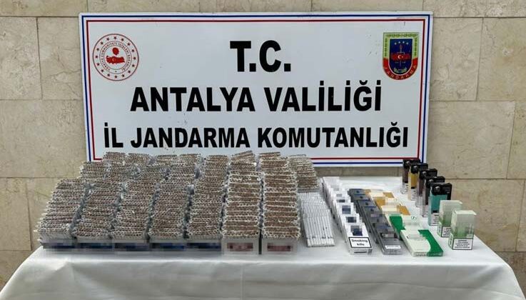 Antalya’da 7 bin 360 adet bandrolsüz içi dolu makaron ele geçirildi