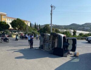 Çarpışan otomobillerden biri takla attı: 1 yaralı