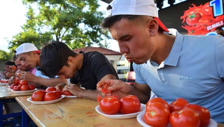 Elmalı’da domates festivali renkli görüntülere sahne oldu