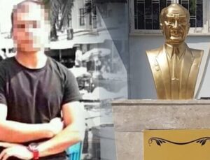 Serik’te Atatürk büstüne balyozla zarar veren maskeli şüpheli, tutuklandı