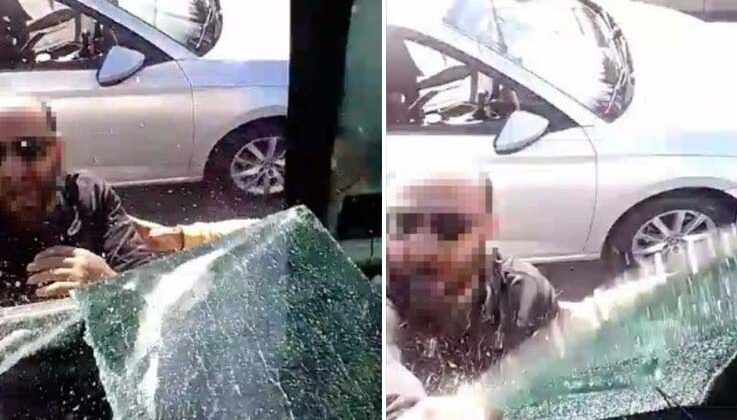 Yol vermeyen otobüse saldırıp yumrukla camını patlattı