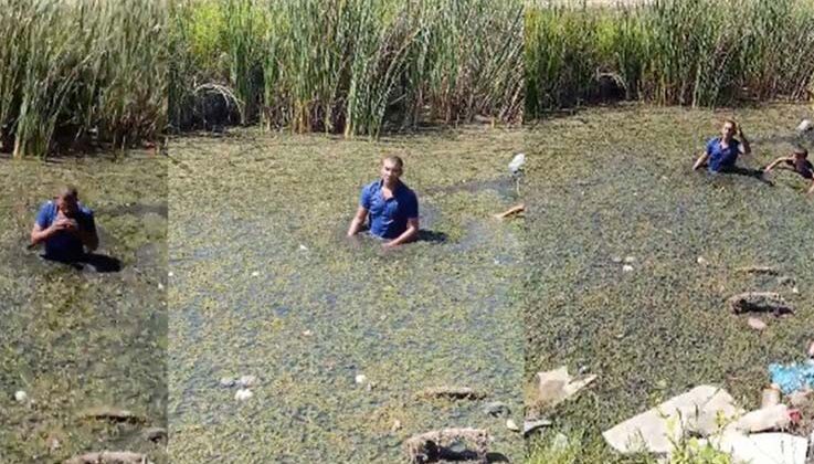 Jandarmadan kaçmak için bataklığa saklandı, kaçamadı