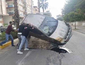 Virajı alamayan otomobil takla attı, sürücü yaralandı