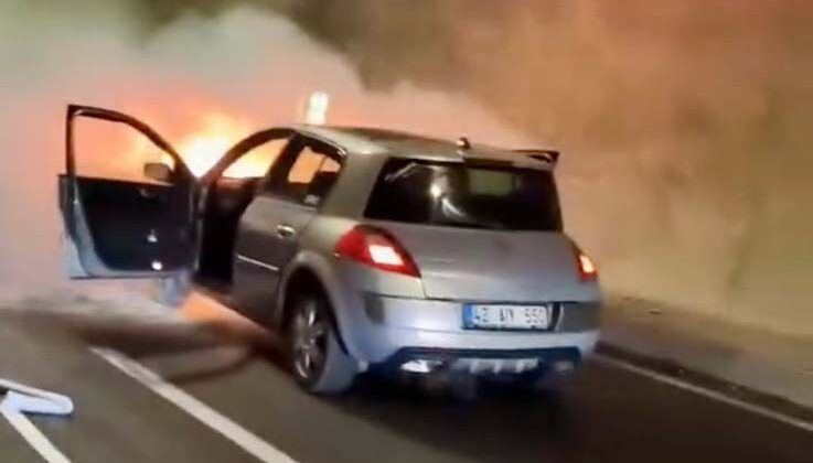 Demirkapı Tüneli’nde alev alan otomobil kullanılamaz hale geldi